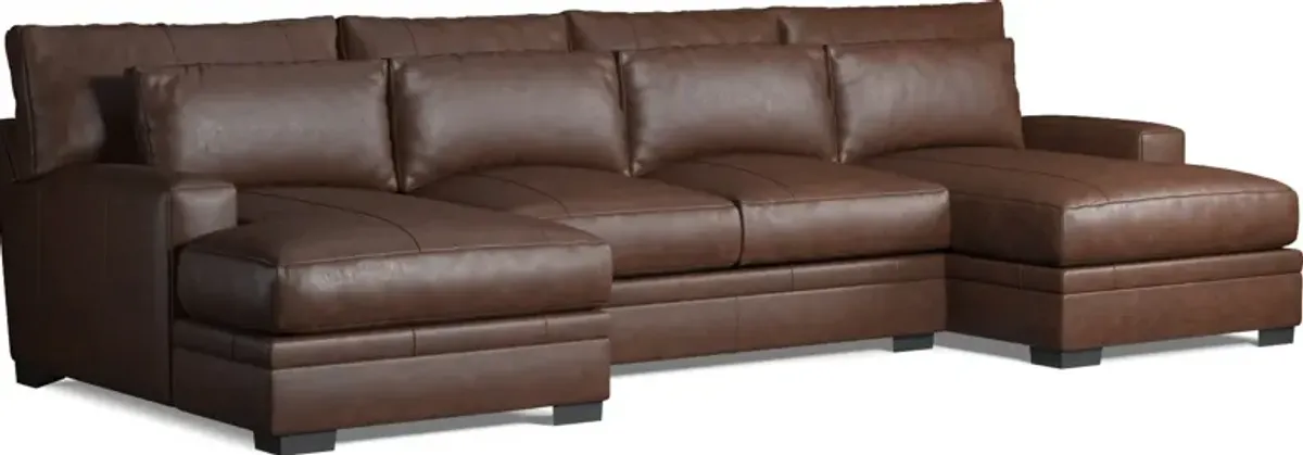 Winston 3-Piece Leather Hybrid Comfort Sectional with Dual Chaise - Bruno Hickory