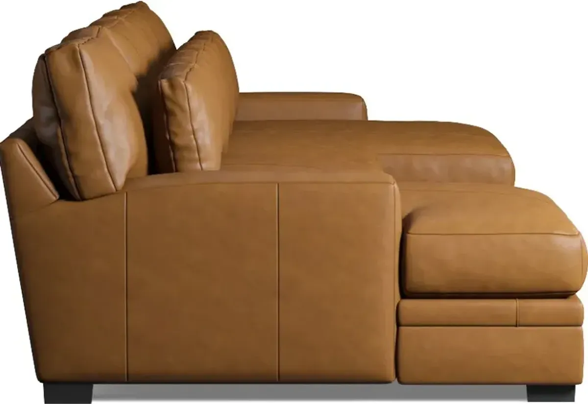 Winston 3-Piece Leather Hybrid Comfort Sectional with Dual Chaise - Bruno Tan