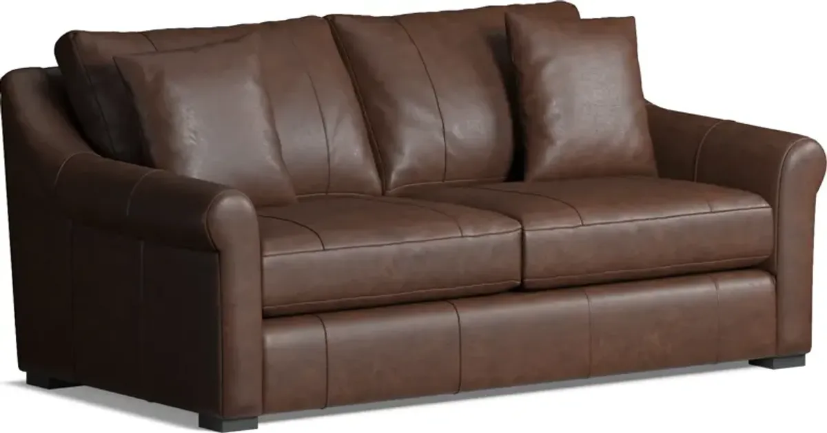 Bowery Leather Foam Comfort 77" Sofa - Bruno Hickory