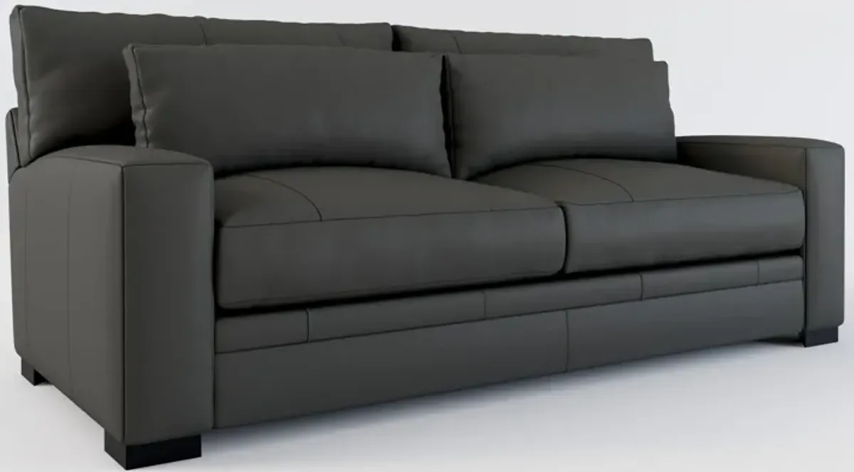 Winston Leather Foam Comfort Sofa - Siena Steel