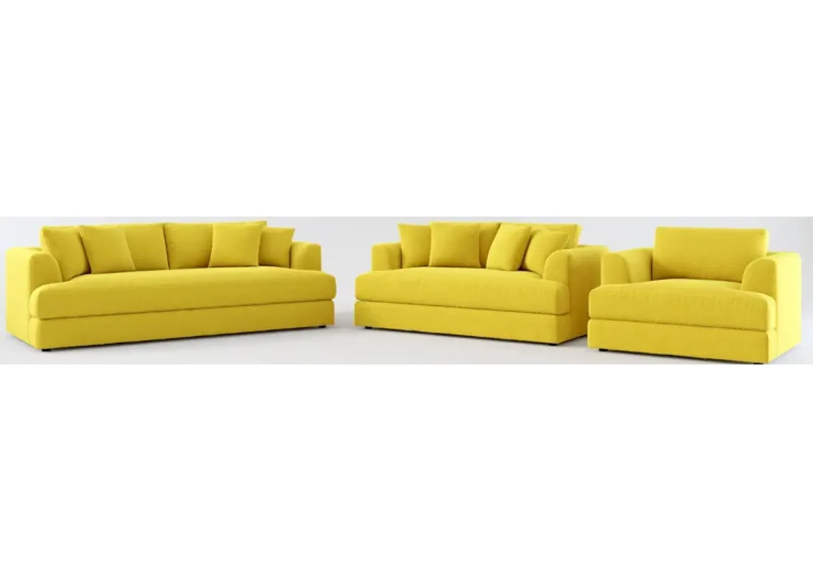 Ridley Foam Comfort Sofa, Loveseat, and Chair Set - Bloke Goldenrod