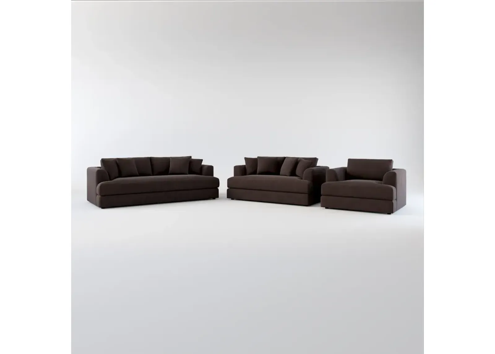 Ridley Foam Comfort Sofa, Loveseat, and Chair Set - Merrimac Dark Brown