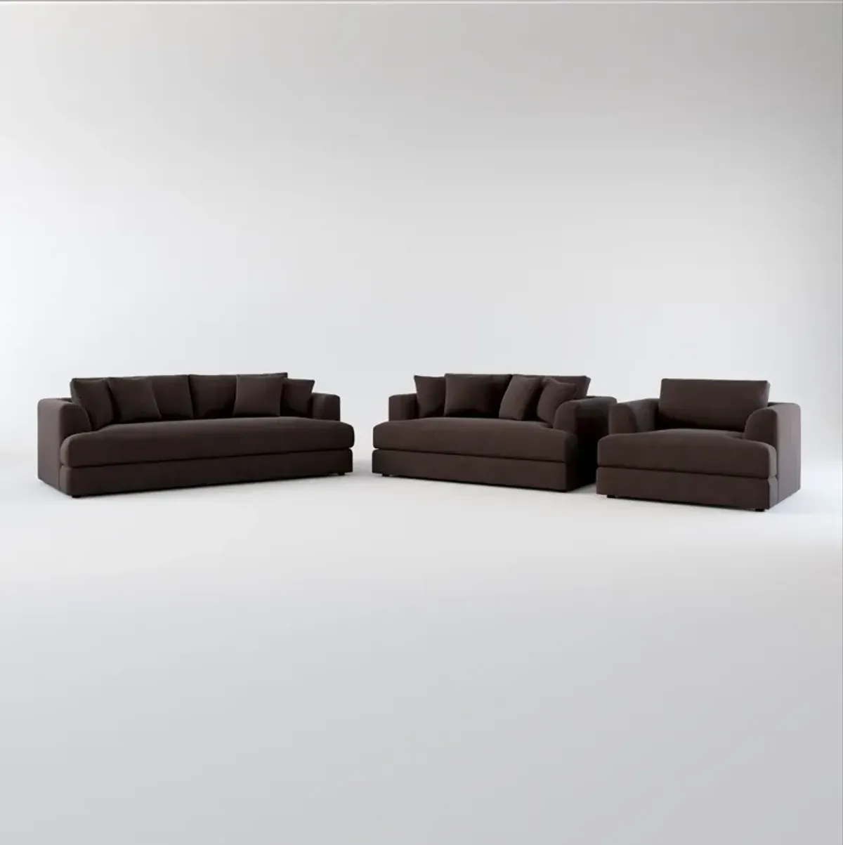 Ridley Foam Comfort Sofa, Loveseat, and Chair Set - Merrimac Dark Brown