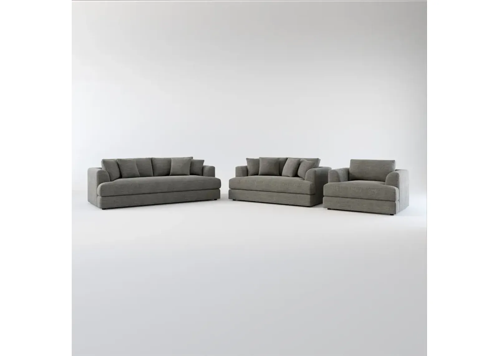 Ridley Foam Comfort Sofa, Loveseat, and Chair Set - Curious Charcoal