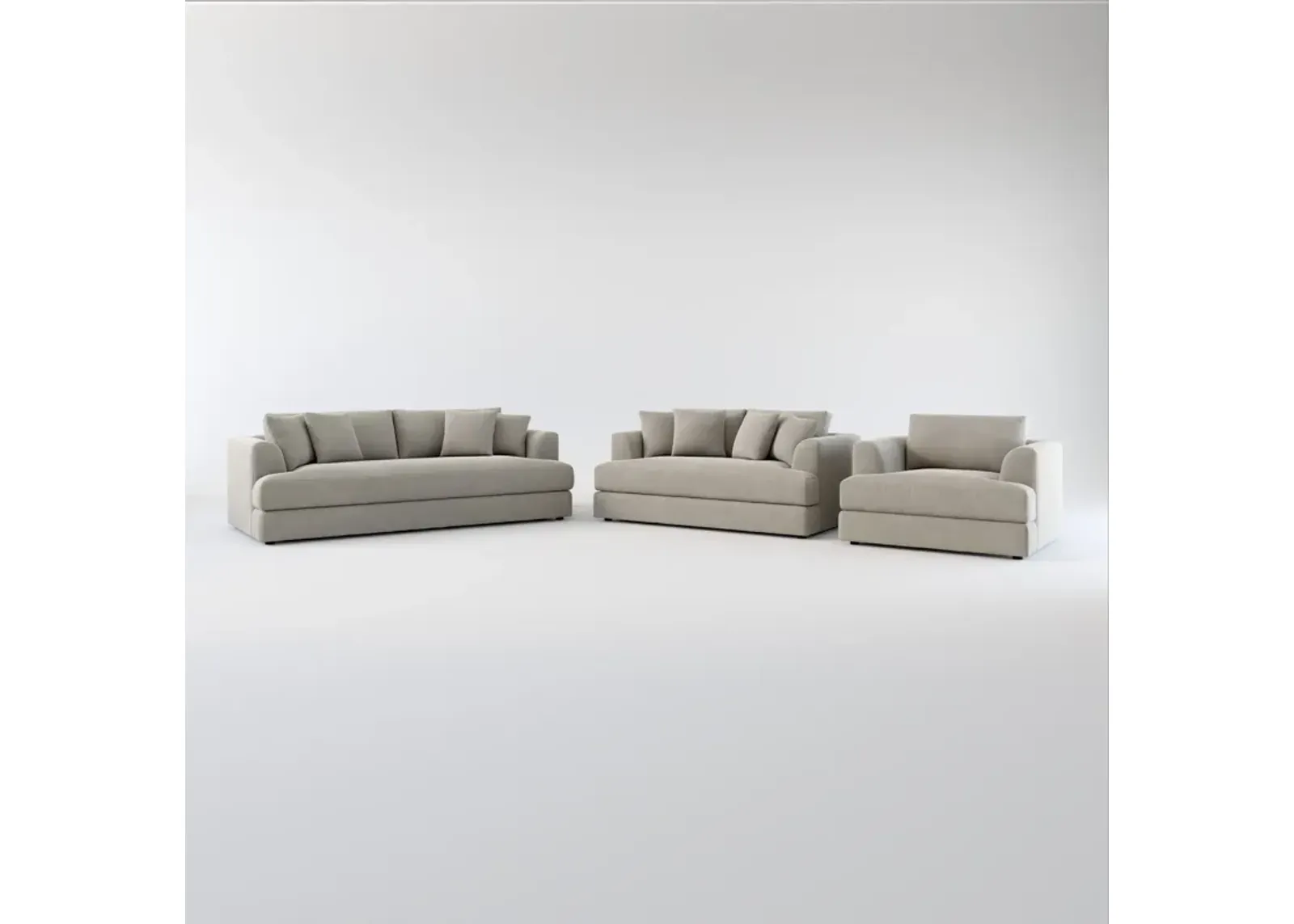 Ridley Foam Comfort Sofa, Loveseat, and Chair Set - Abington Fog