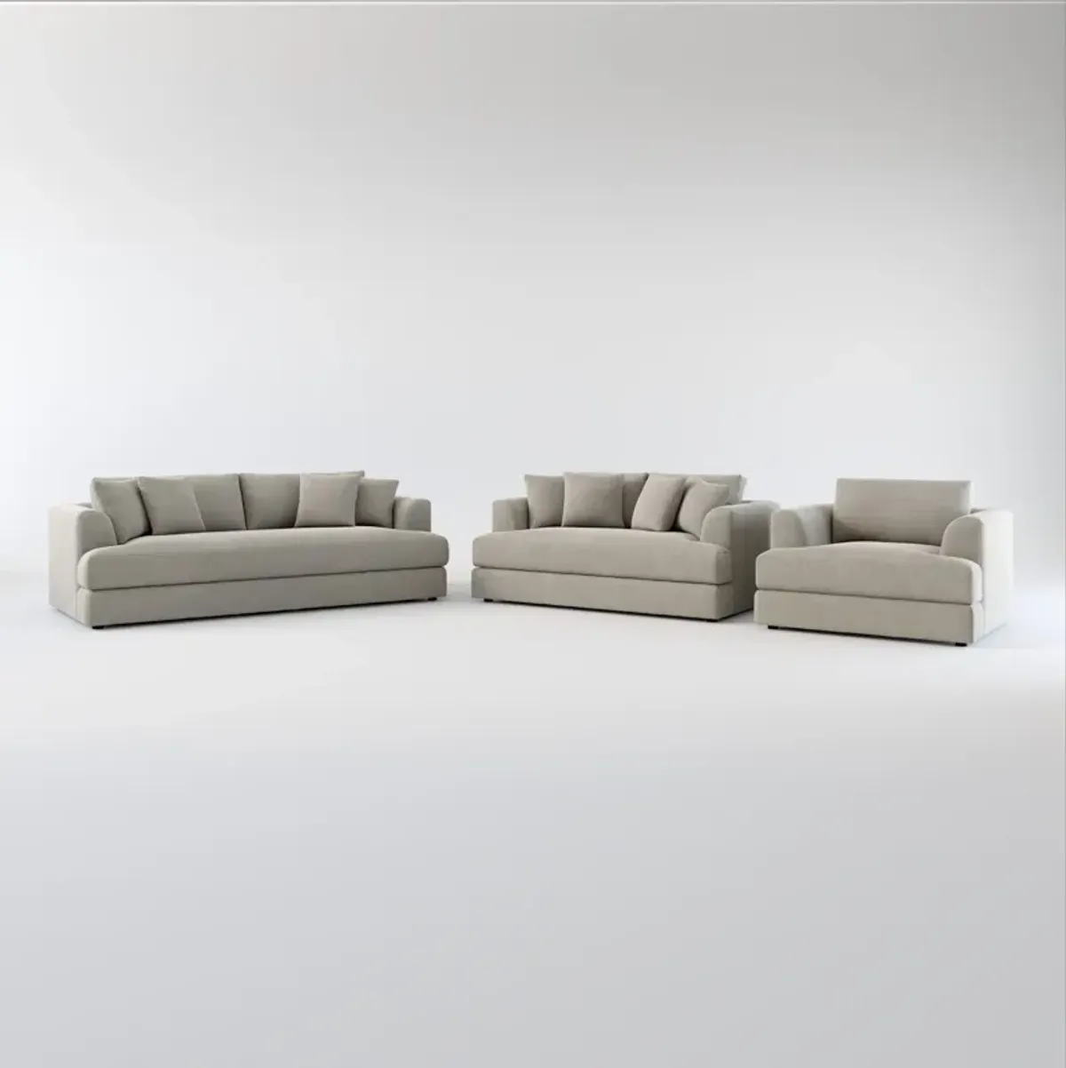 Ridley Foam Comfort Sofa, Loveseat, and Chair Set - Abington Fog