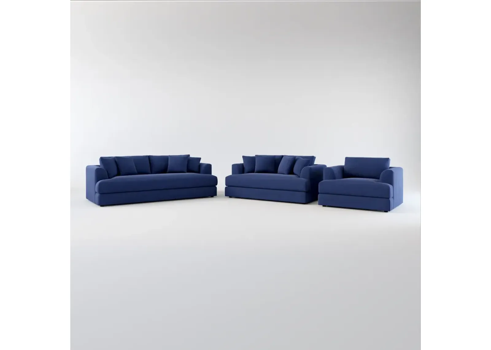 Ridley Foam Comfort Sofa, Loveseat, and Chair Set - Abington Indigo