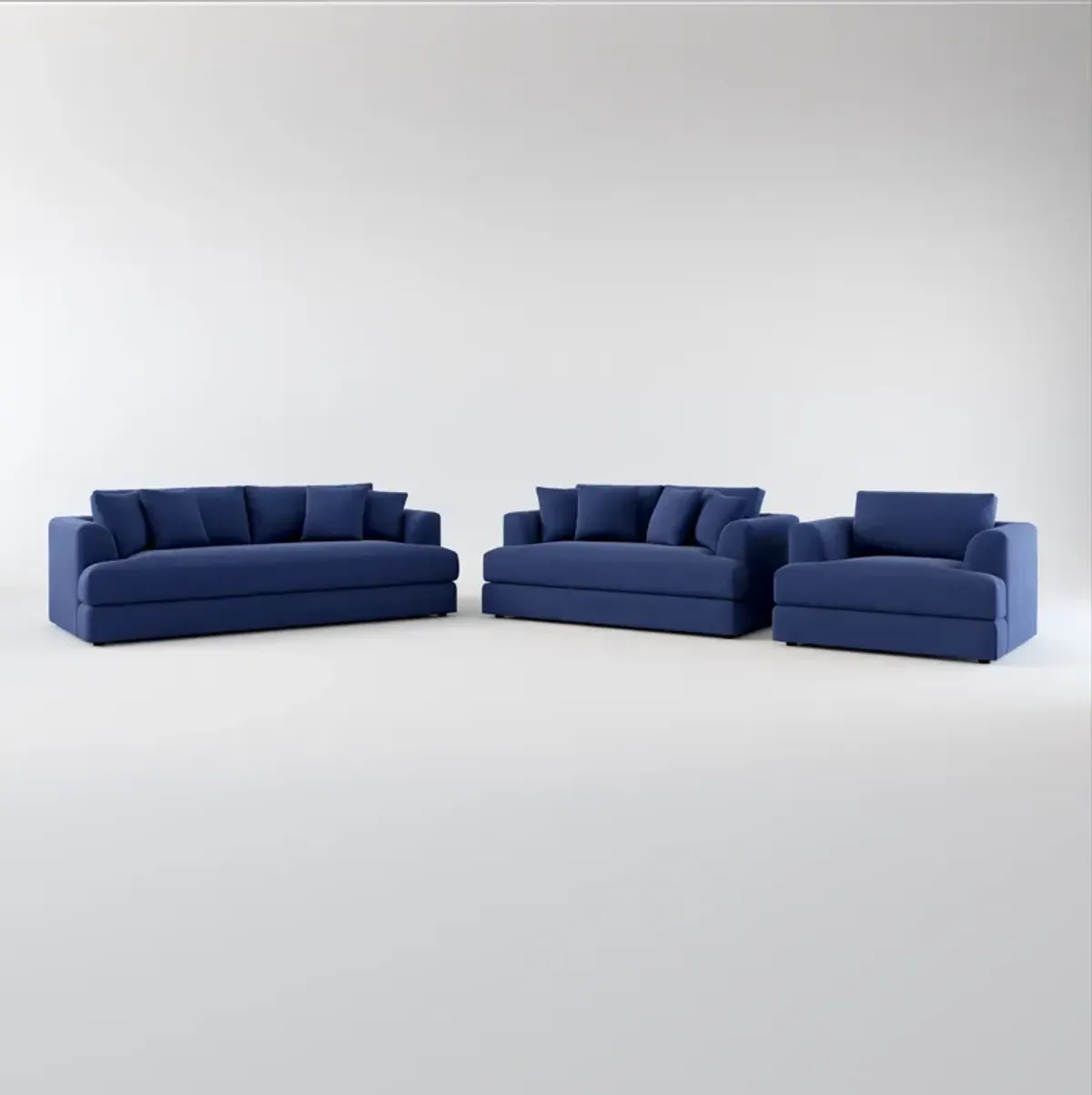 Ridley Foam Comfort Sofa, Loveseat, and Chair Set - Abington Indigo