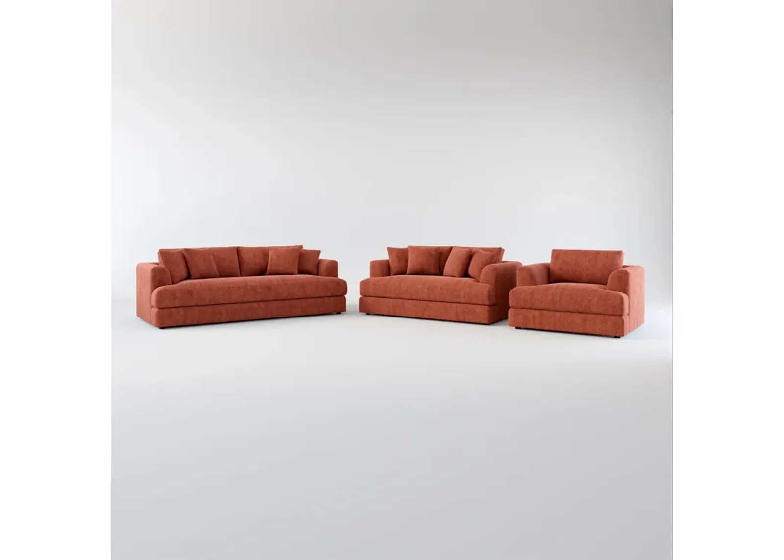 Ridley Foam Comfort Sofa, Loveseat, and Chair Set - Contessa Paprika