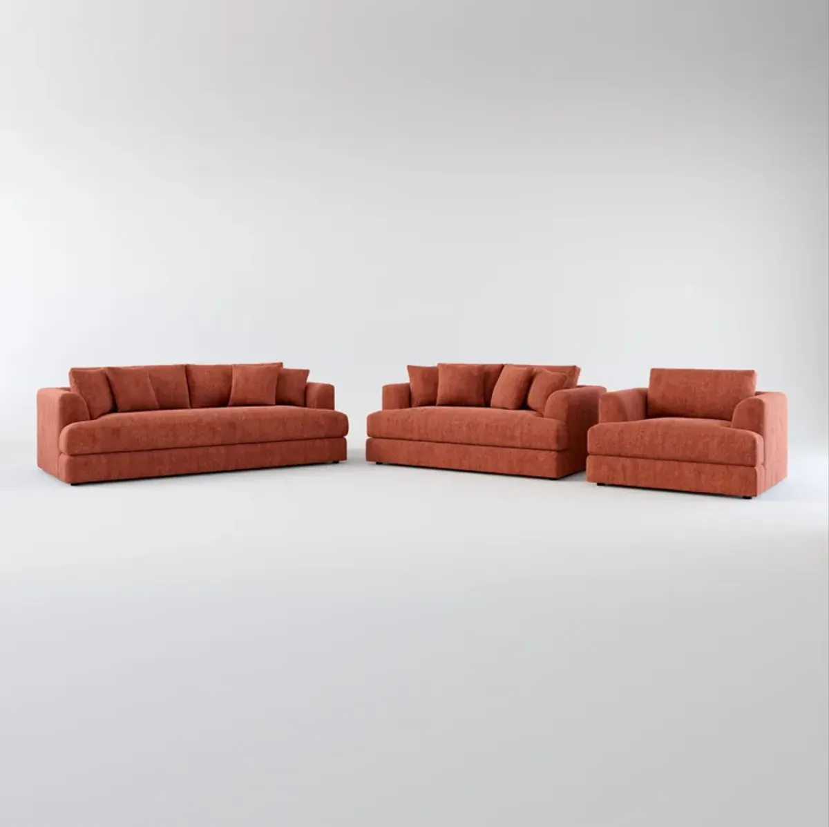 Ridley Foam Comfort Sofa, Loveseat, and Chair Set - Contessa Paprika