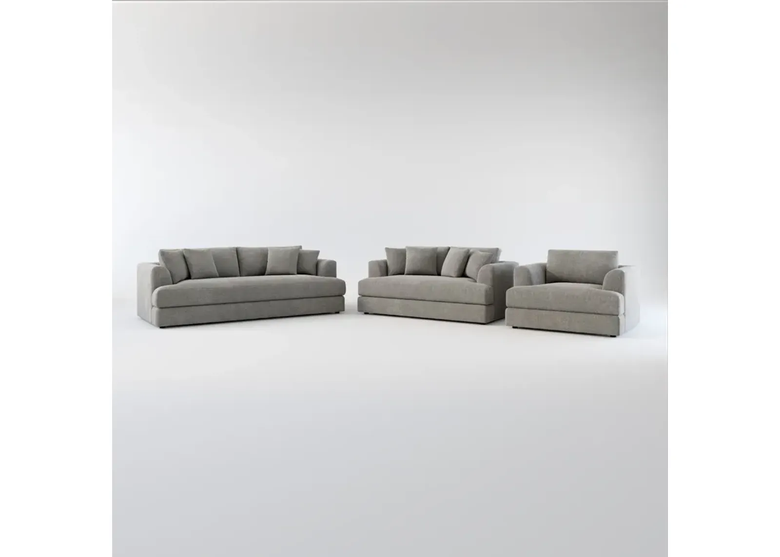 Ridley Foam Comfort Sofa, Loveseat, and Chair Set - Living Large Charcoal