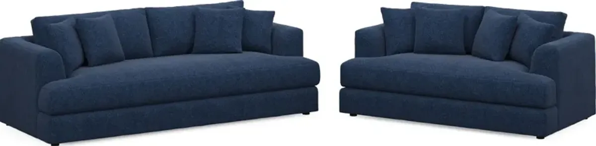 Ridley Hybrid Comfort Sofa and Loveseat Set - Oslo Navy