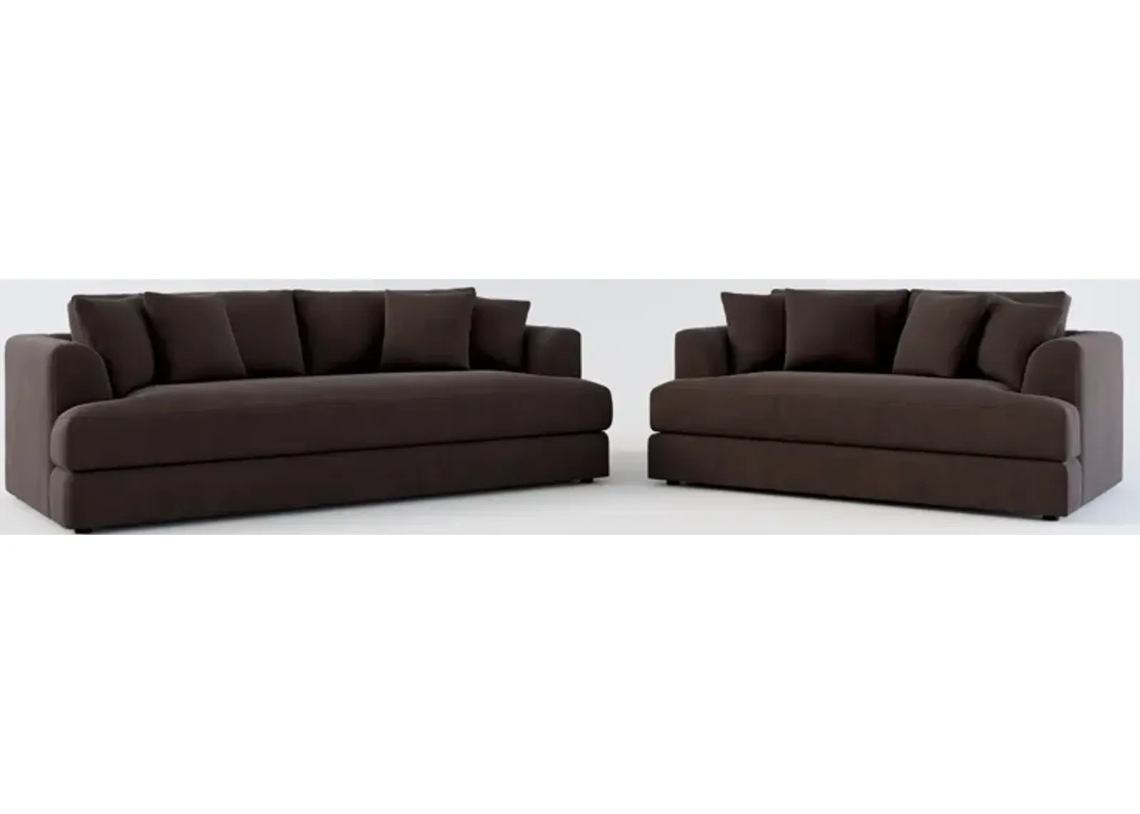 Ridley Hybrid Comfort Sofa and Loveseat Set - Merrimac Dark Brown