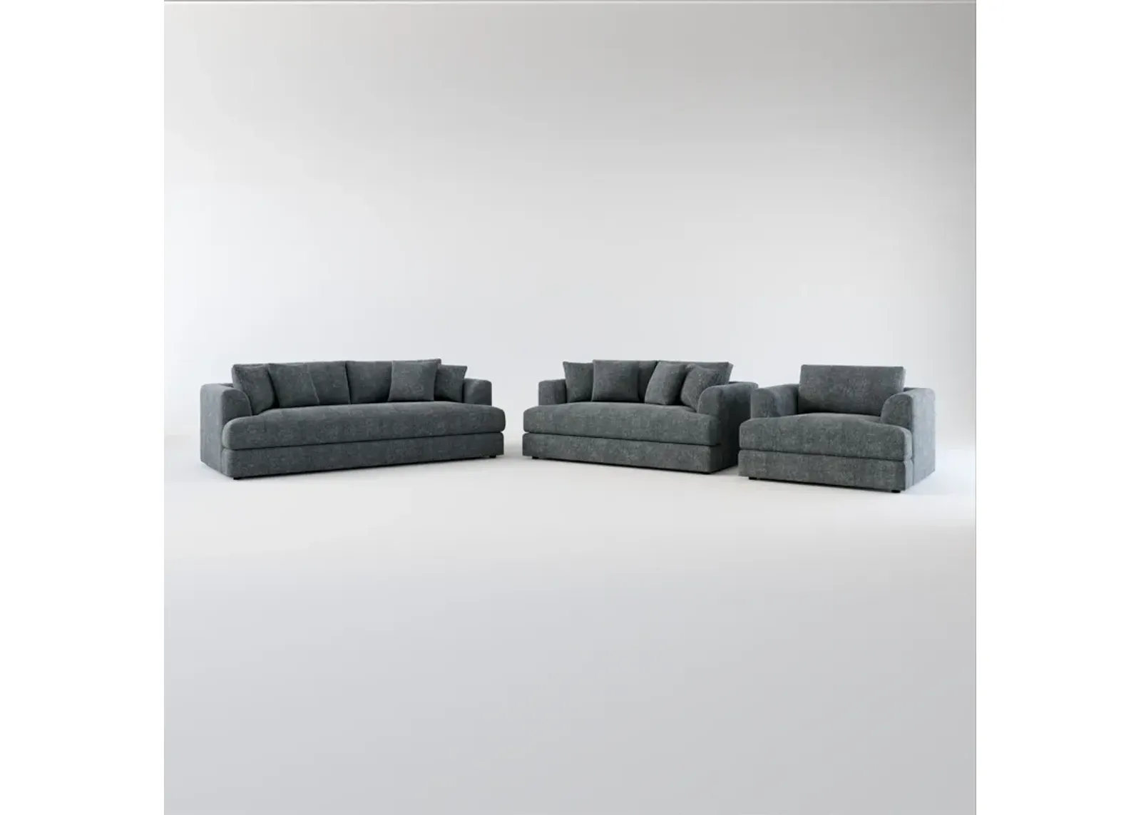 Ridley Hybrid Comfort Sofa, Loveseat, and Chair Set - Contessa Shadow