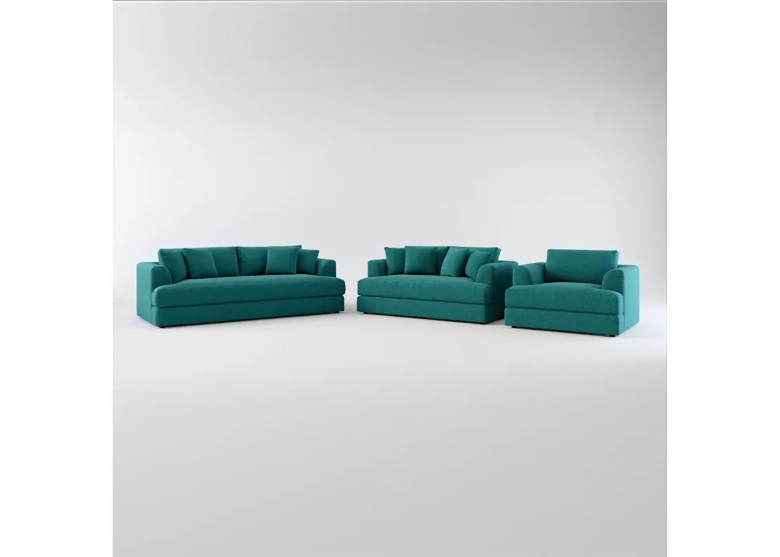 Ridley Hybrid Comfort Sofa, Loveseat, and Chair Set - Bloke Peacock