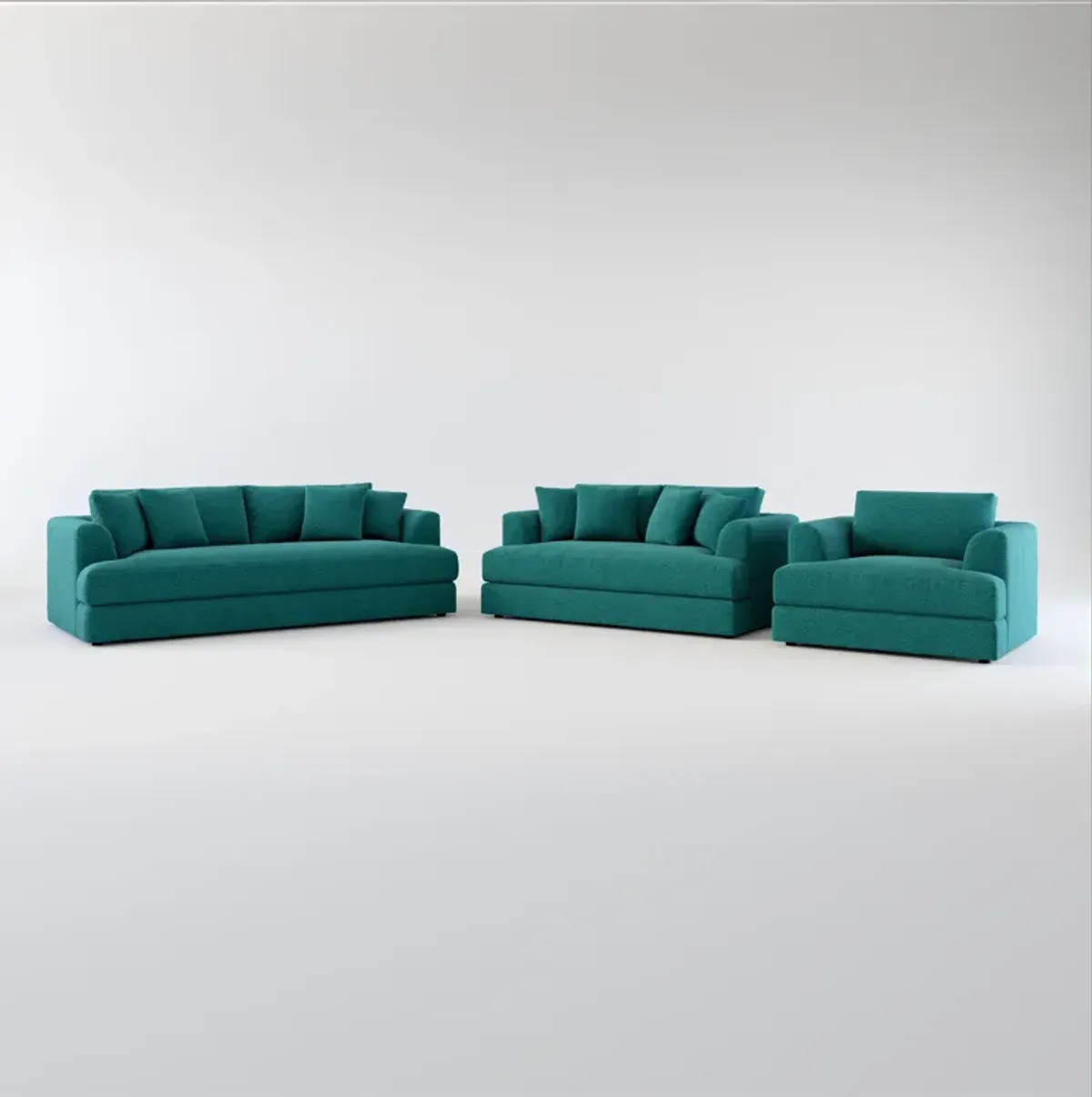 Ridley Hybrid Comfort Sofa, Loveseat, and Chair Set - Bloke Peacock