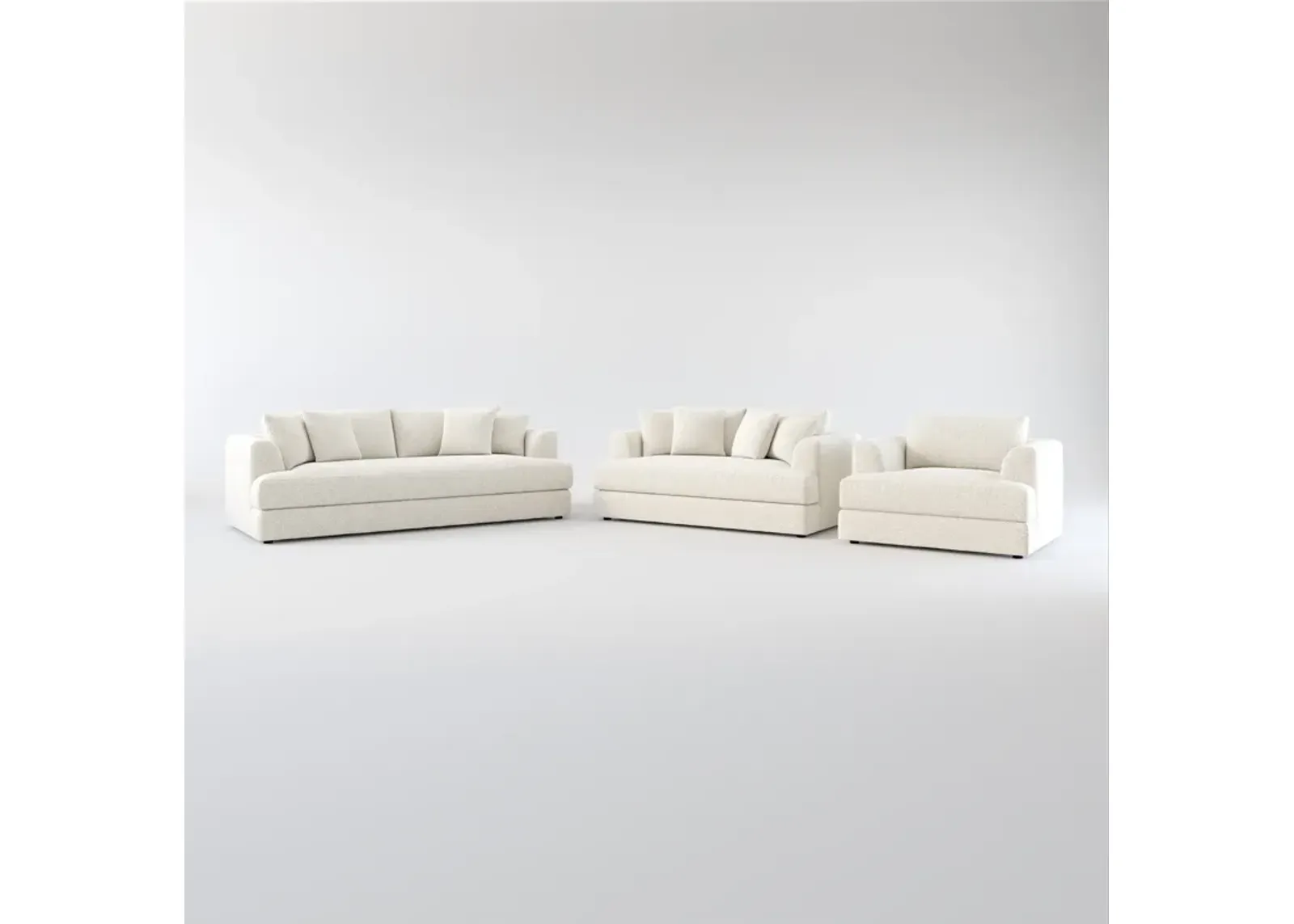 Ridley Hybrid Comfort Sofa, Loveseat, and Chair Set - Muse Stone