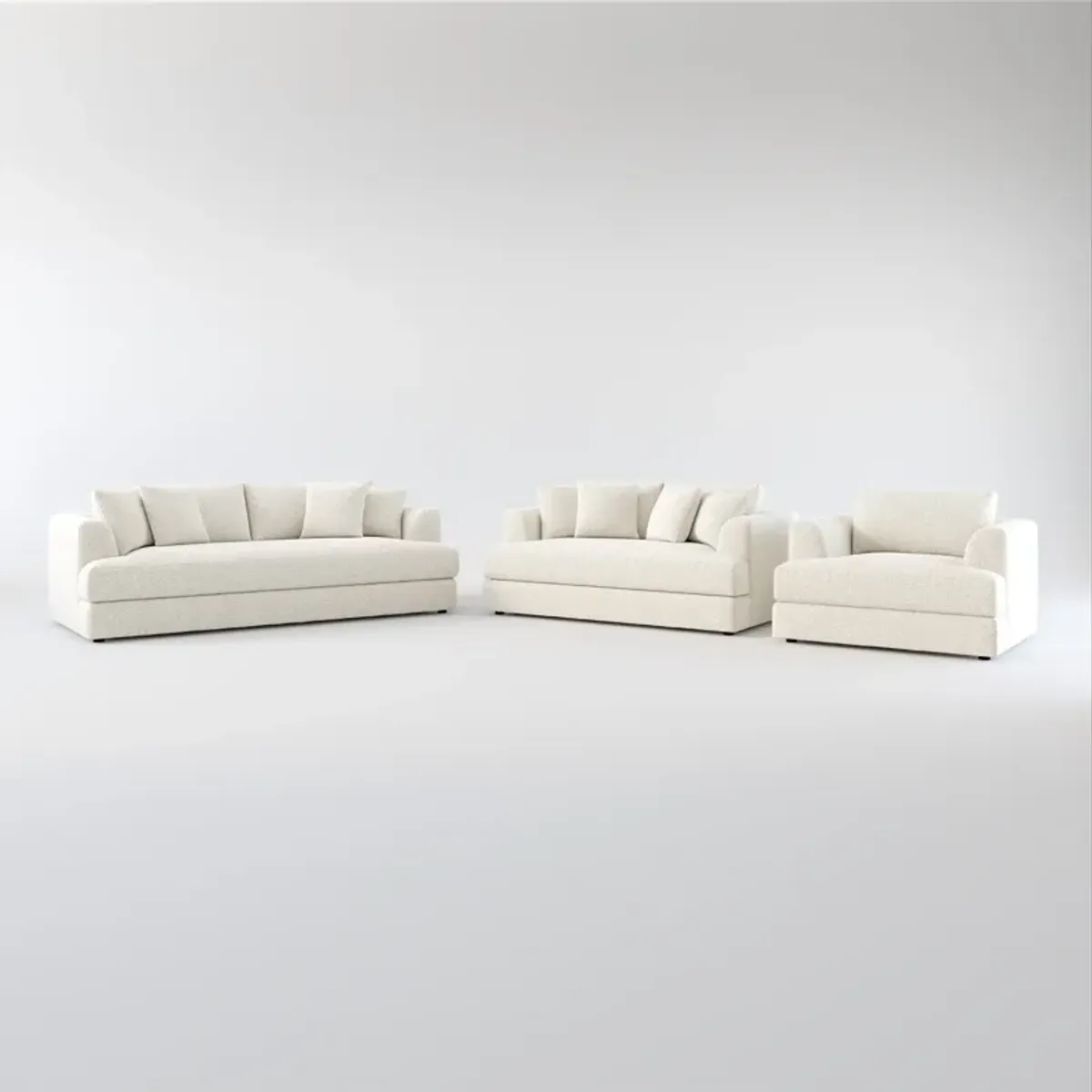 Ridley Hybrid Comfort Sofa, Loveseat, and Chair Set - Muse Stone