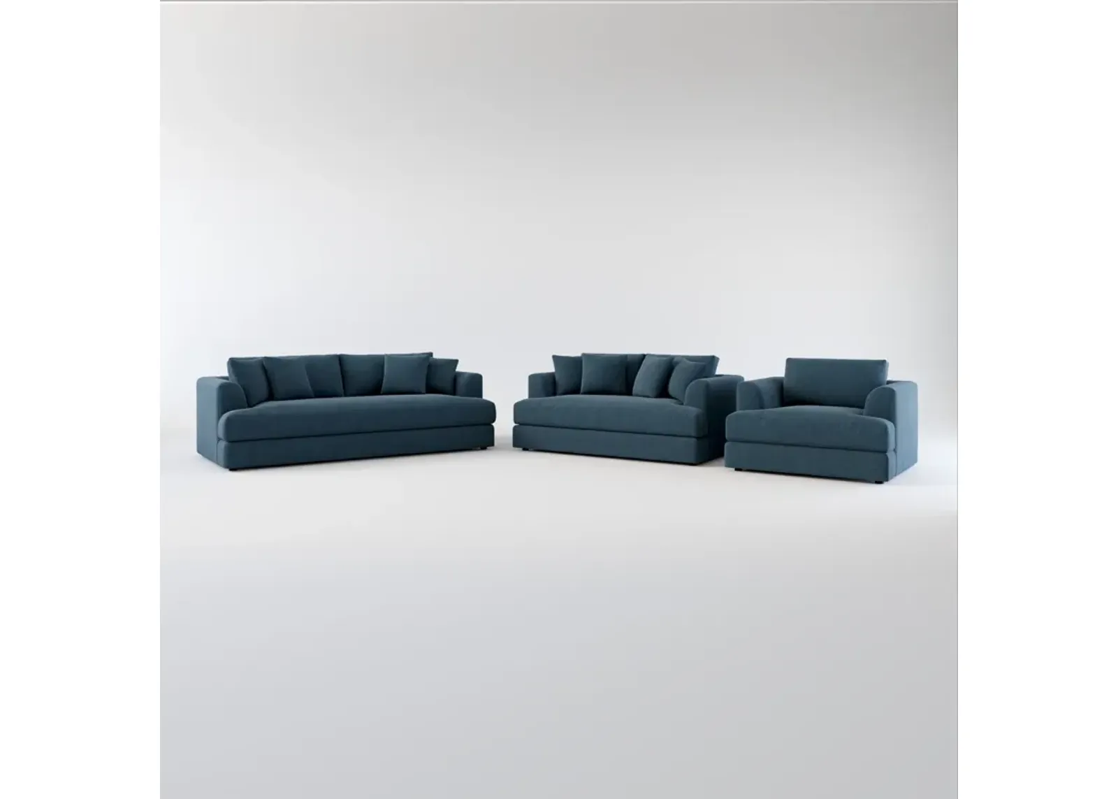 Ridley Foam Comfort Sofa, Loveseat, and Chair Set - Broderick Indigo