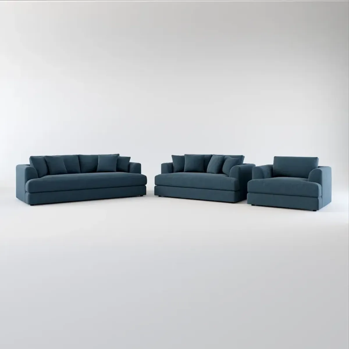 Ridley Foam Comfort Sofa, Loveseat, and Chair Set - Broderick Indigo