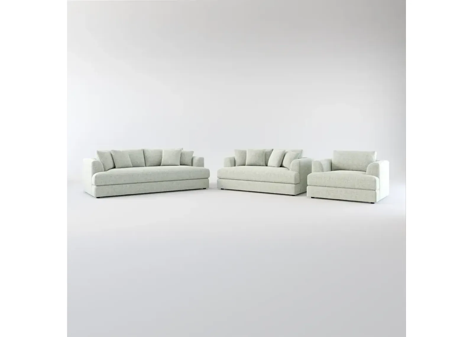 Ridley Foam Comfort Sofa, Loveseat, and Chair Set - Broderick Sea Glass