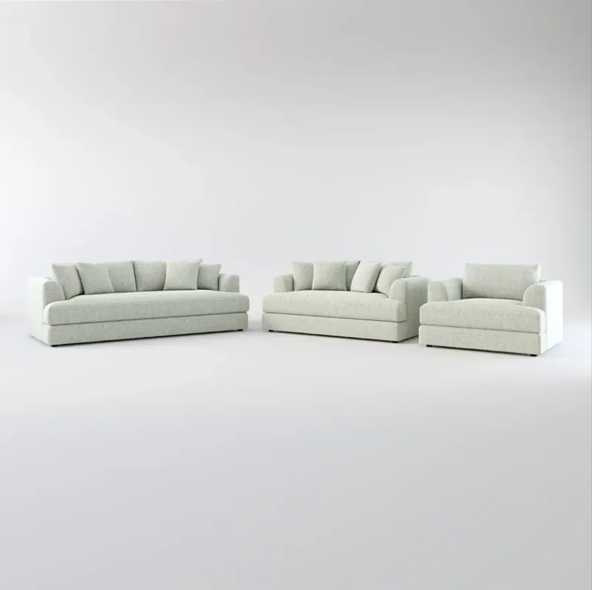 Ridley Foam Comfort Sofa, Loveseat, and Chair Set - Broderick Sea Glass