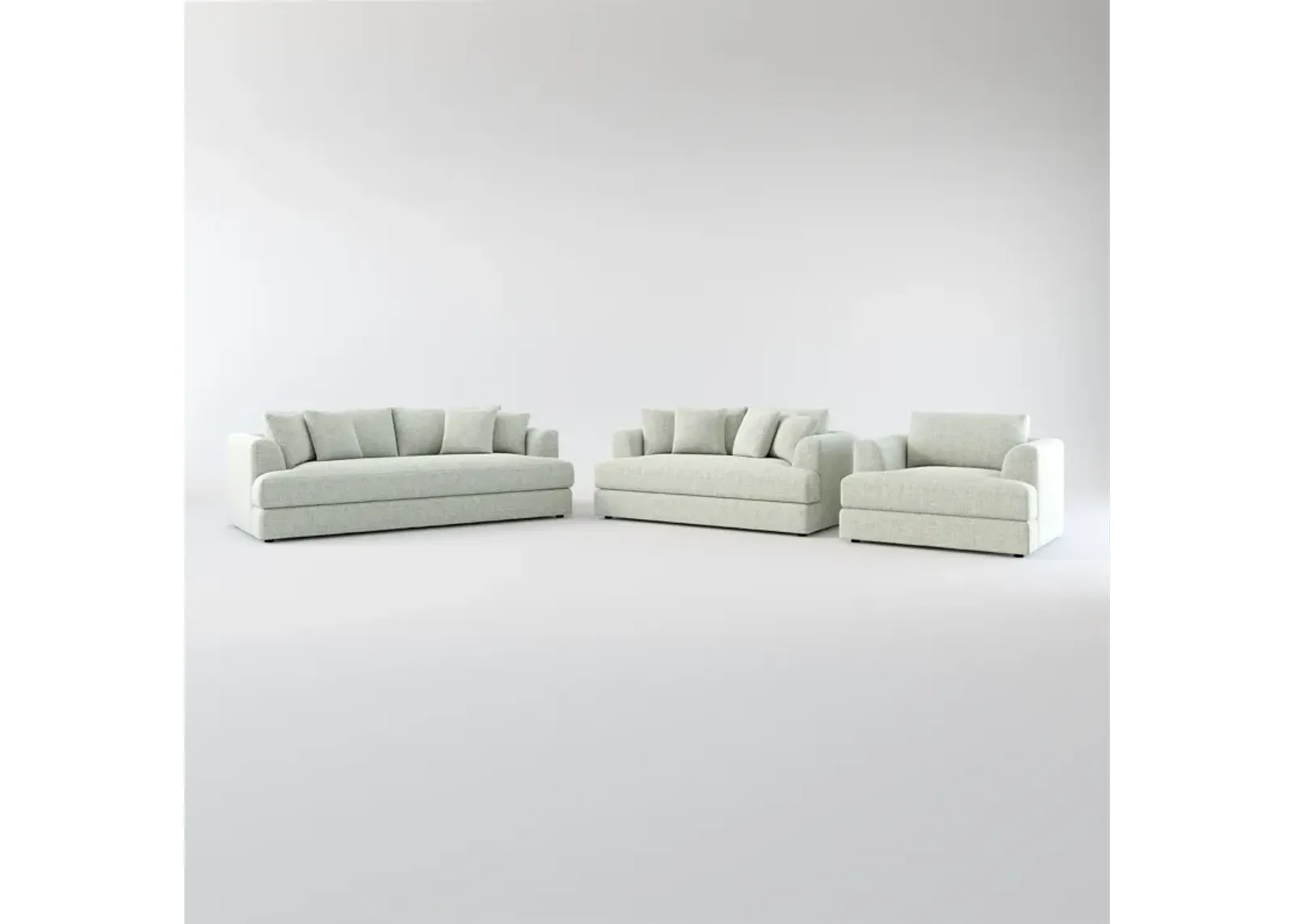 Ridley Hybrid Comfort Sofa, Loveseat, and Chair Set - Broderick Sea Glass