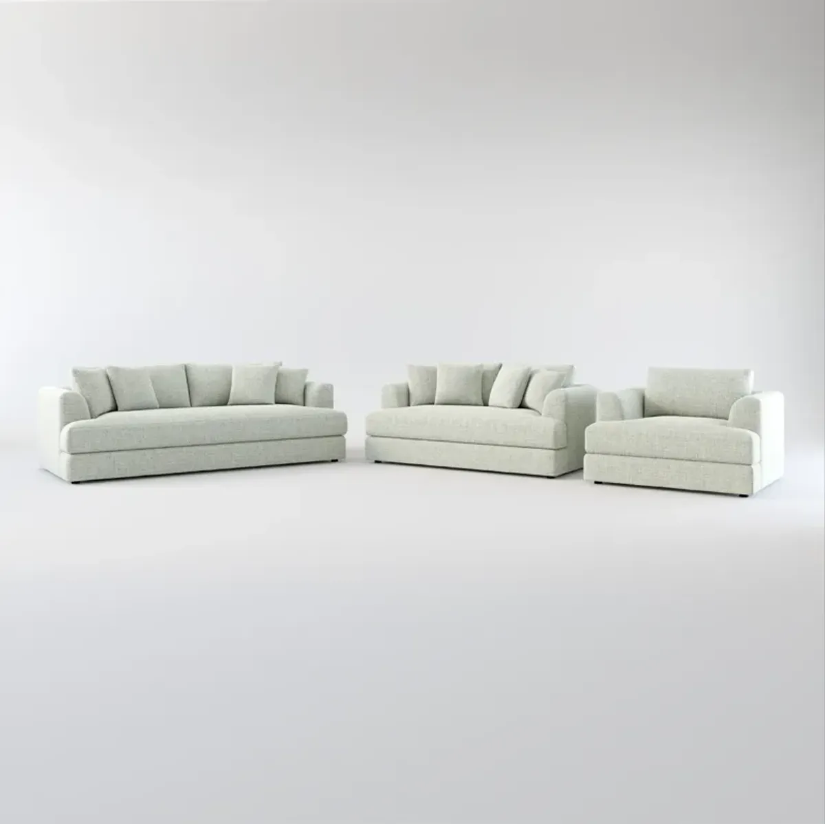 Ridley Hybrid Comfort Sofa, Loveseat, and Chair Set - Broderick Sea Glass