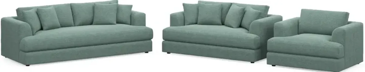 Ridley Hybrid Comfort Sofa, Loveseat, and Chair Set - Bridger Jade