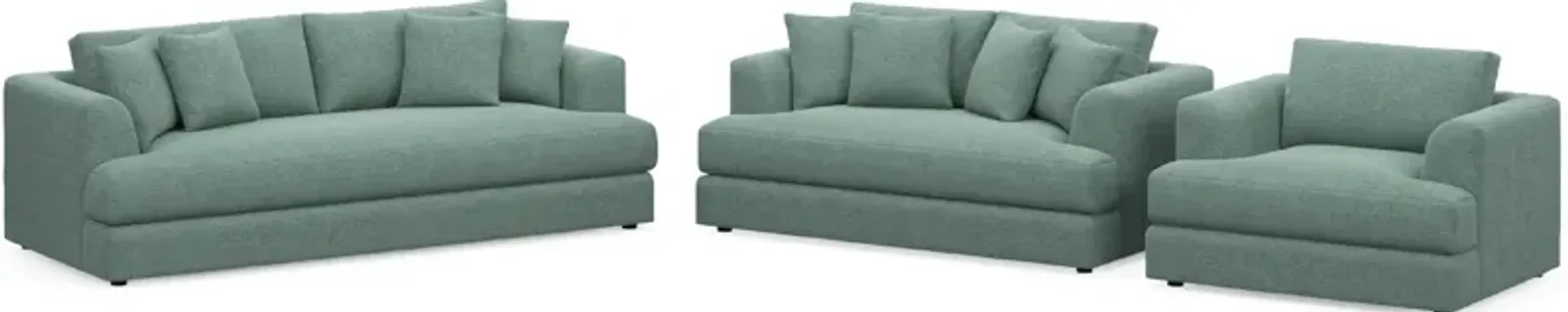 Ridley Hybrid Comfort Sofa, Loveseat, and Chair Set - Bridger Jade