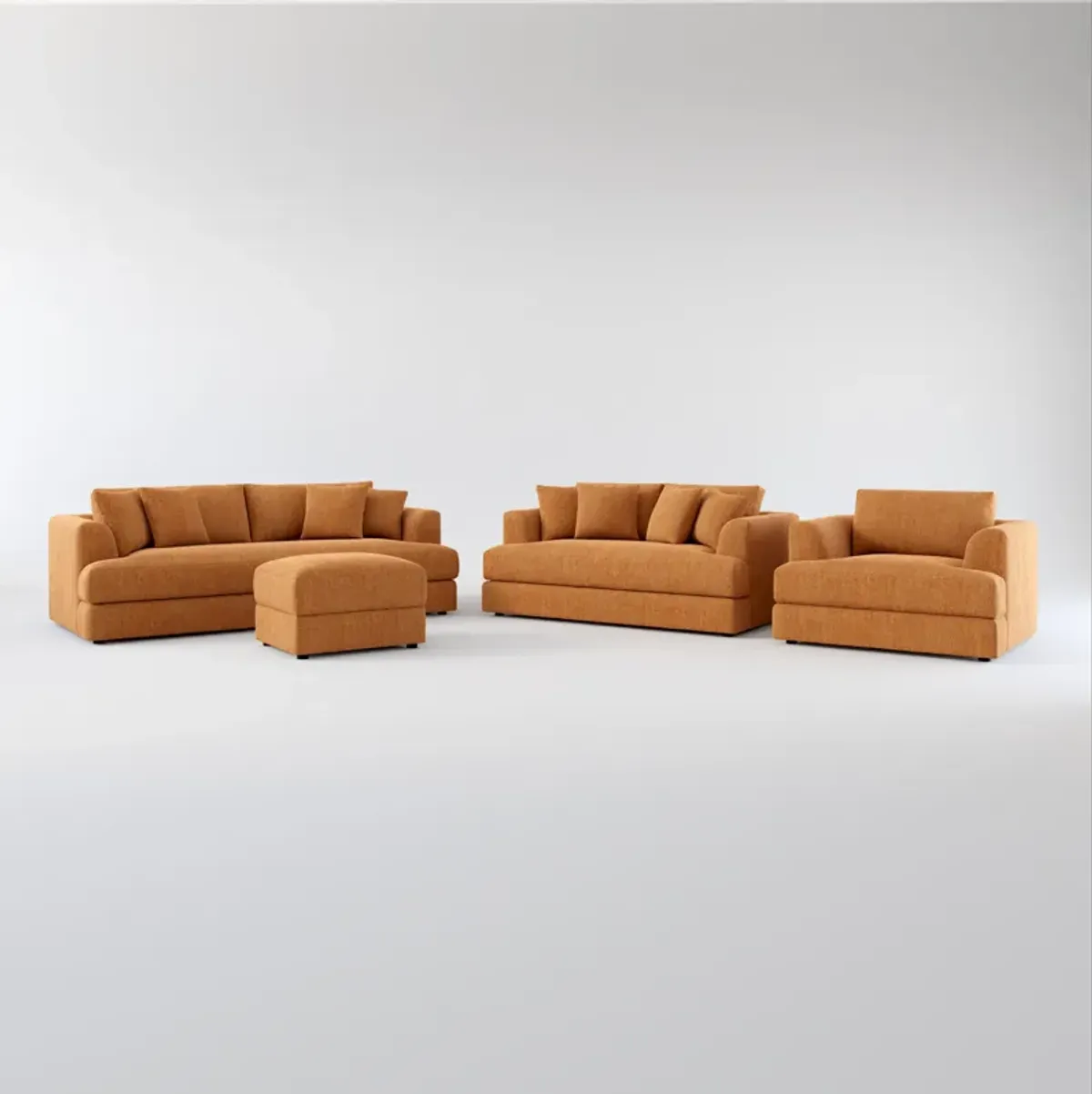 Ridley Foam Comfort Sofa, Loveseat, Chair, and Ottoman Set - Contessa Ginger