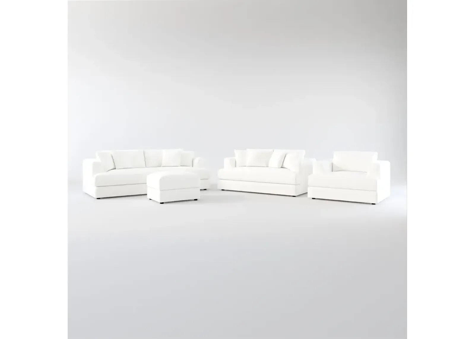 Ridley Foam Comfort Sofa, Loveseat, Chair, and Ottoman Set - Contessa Vanilla