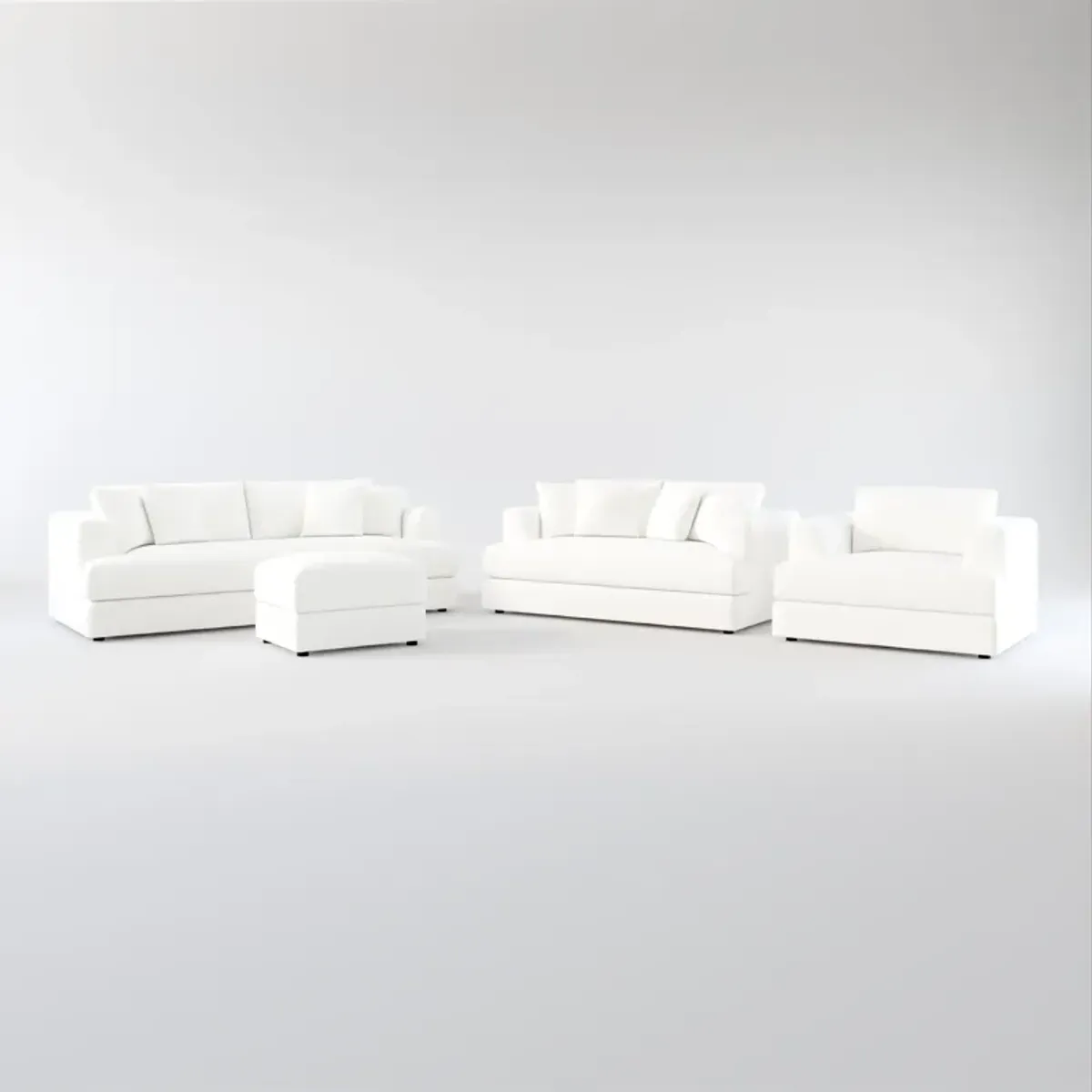 Ridley Foam Comfort Sofa, Loveseat, Chair, and Ottoman Set - Contessa Vanilla