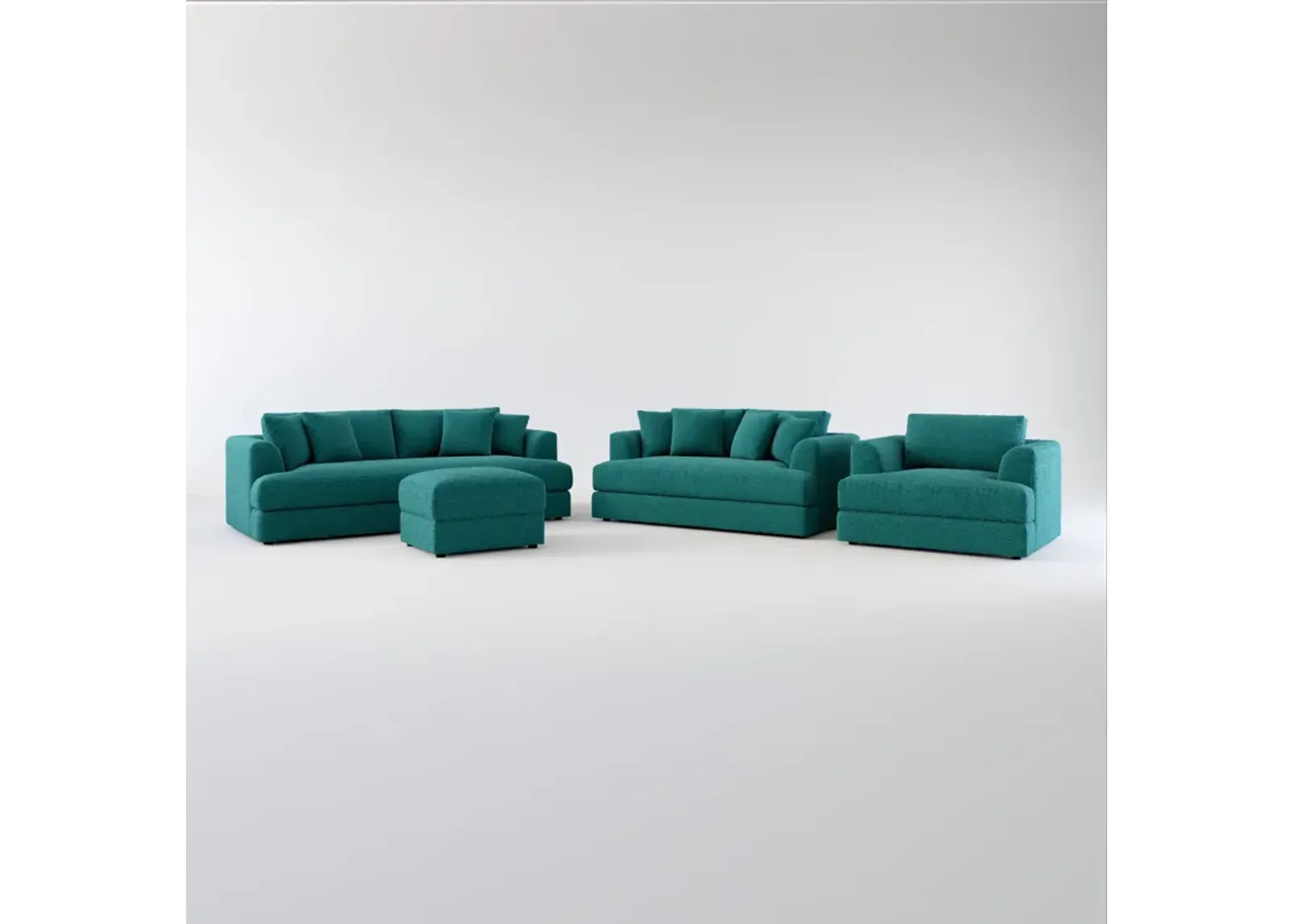 Ridley Foam Comfort Sofa, Loveseat, Chair, and Ottoman Set - Bloke Peacock