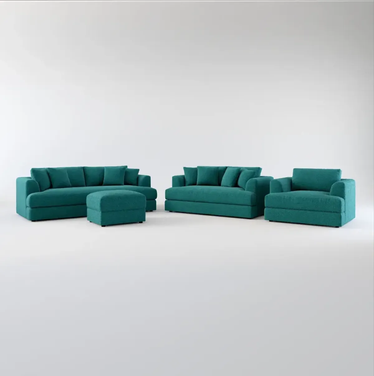 Ridley Foam Comfort Sofa, Loveseat, Chair, and Ottoman Set - Bloke Peacock