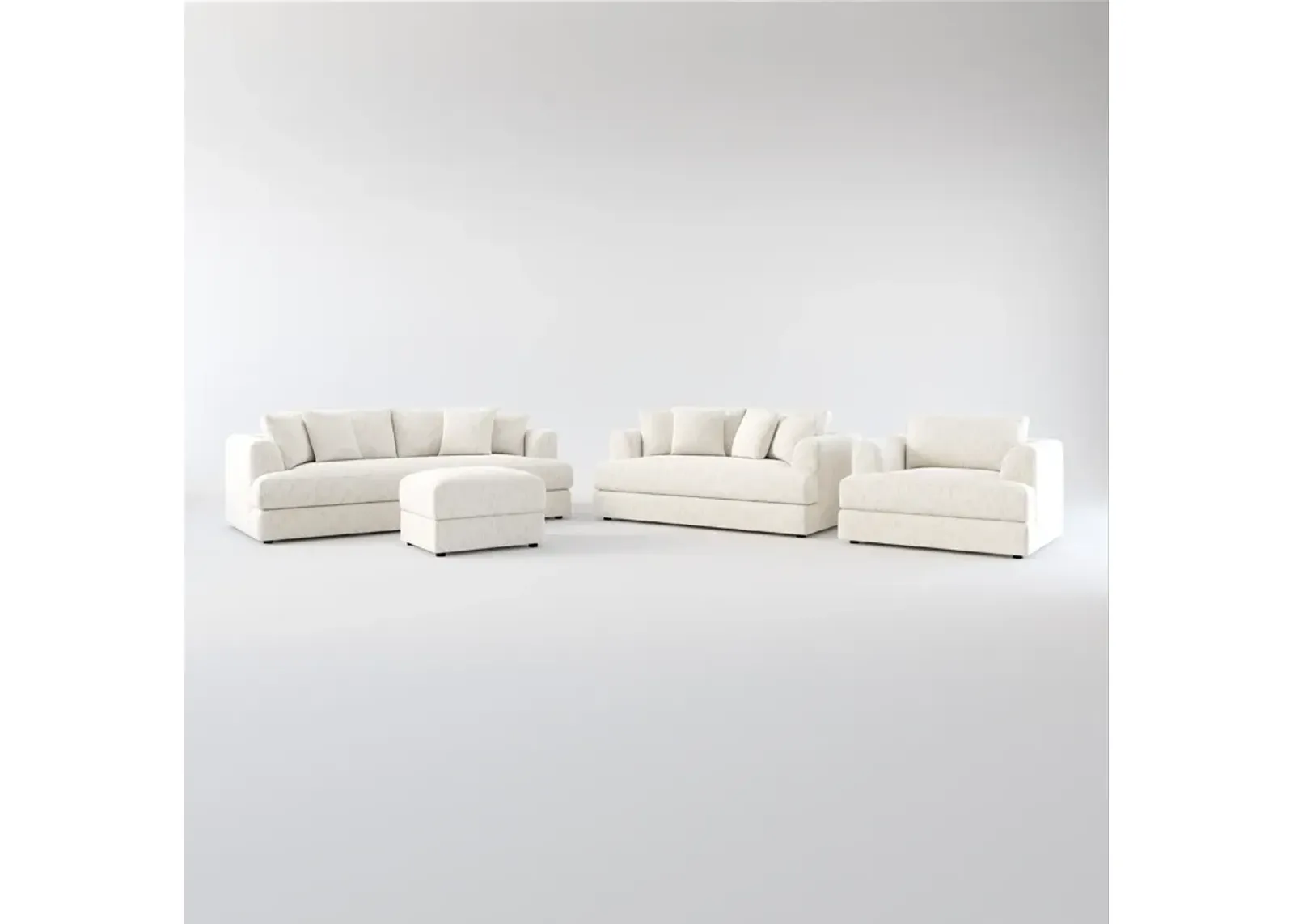 Ridley Foam Comfort Sofa, Loveseat, Chair, and Ottoman Set - P.T. Cream