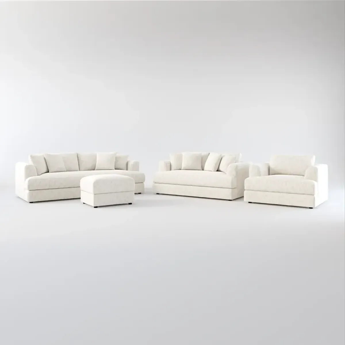 Ridley Foam Comfort Sofa, Loveseat, Chair, and Ottoman Set - P.T. Cream