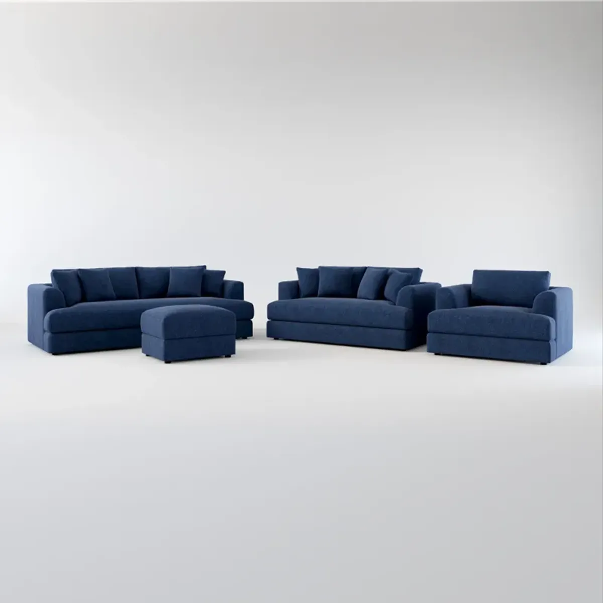 Ridley Foam Comfort Sofa, Loveseat, Chair, and Ottoman Set - Oslo Navy