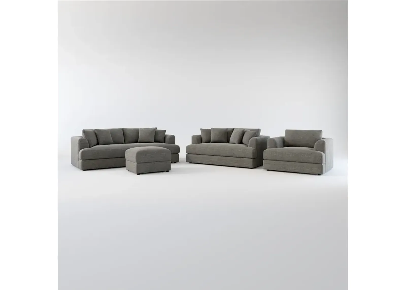 Ridley Foam Comfort Sofa, Loveseat, Chair, and Ottoman Set - Curious Charcoal