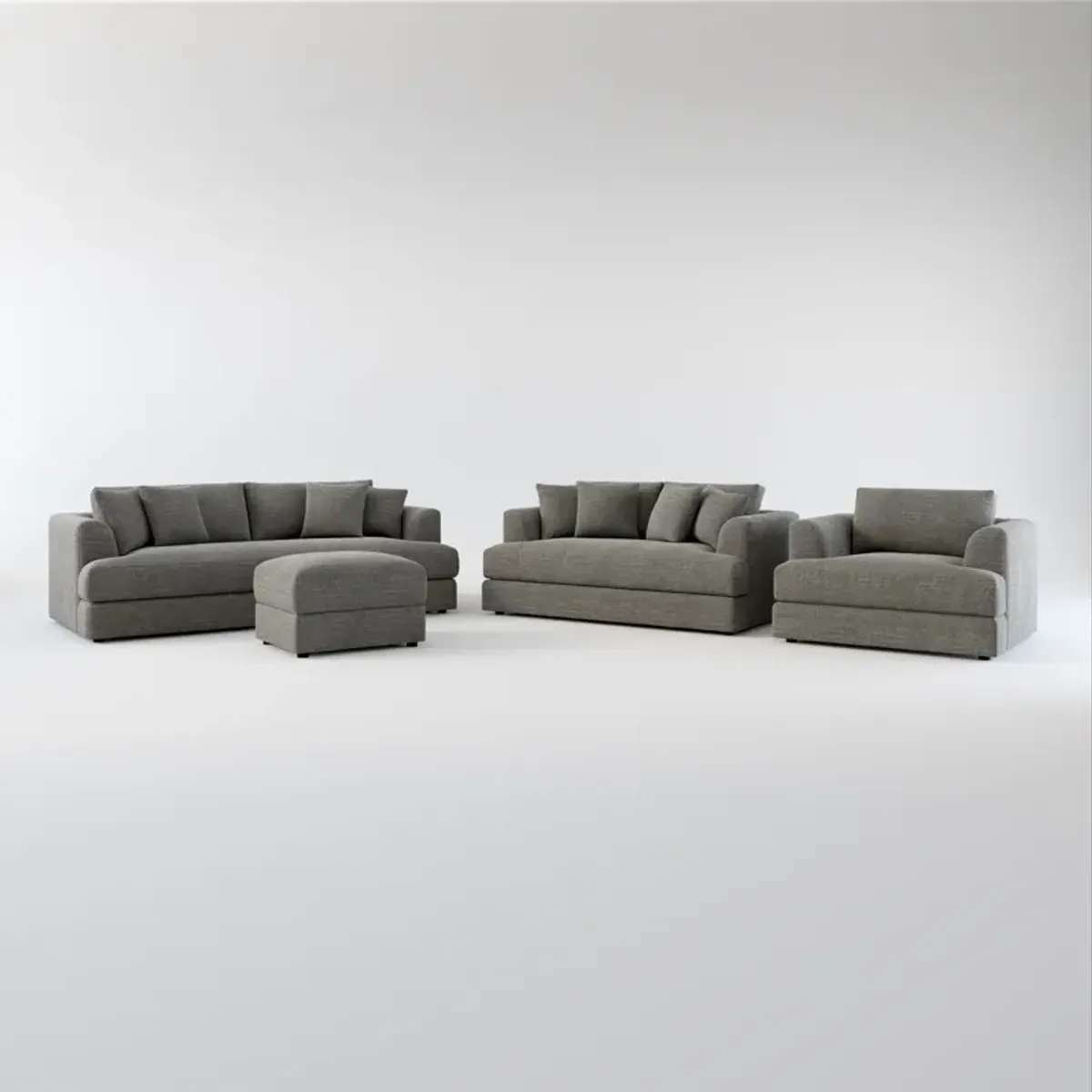 Ridley Foam Comfort Sofa, Loveseat, Chair, and Ottoman Set - Curious Charcoal