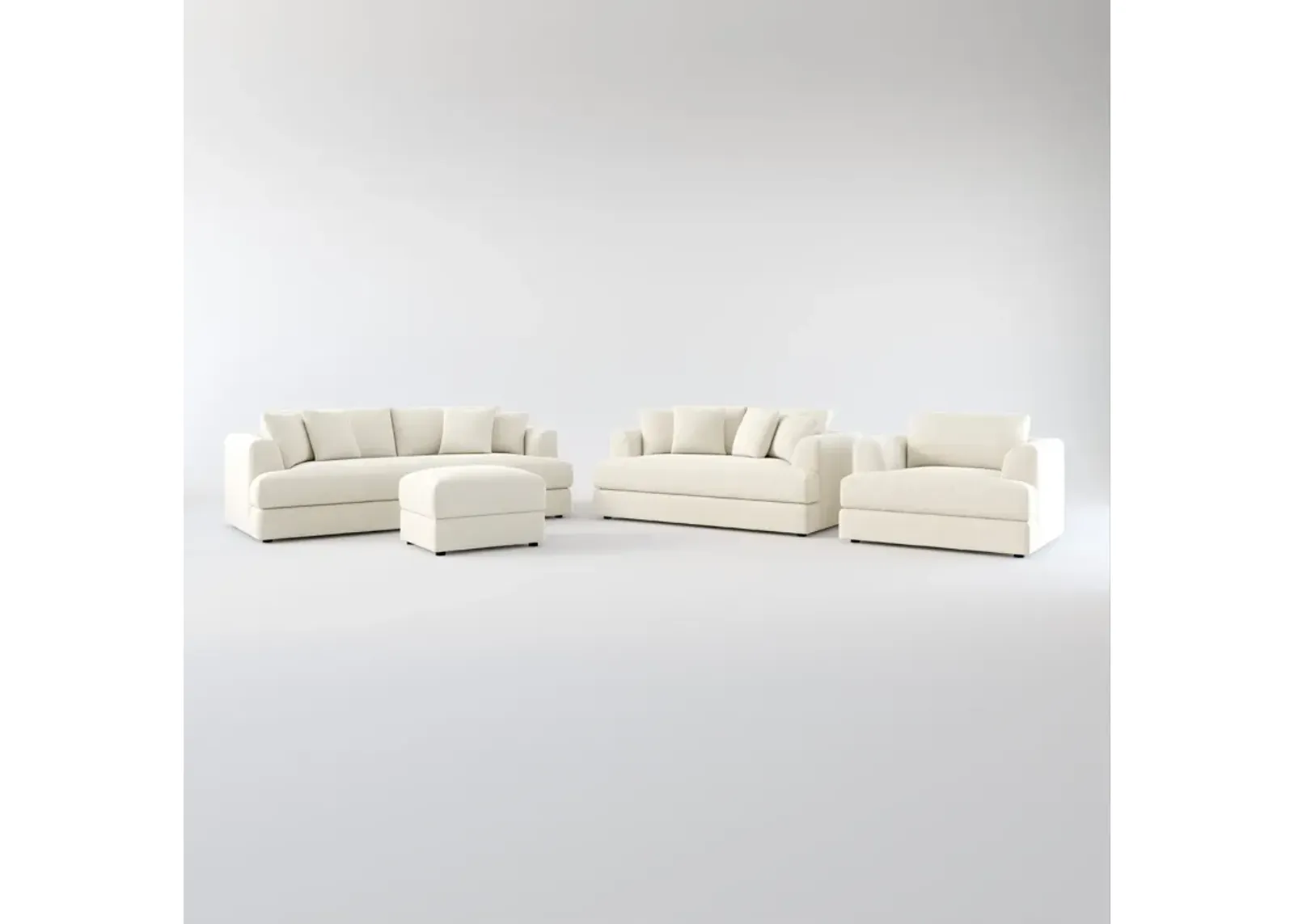 Ridley Foam Comfort Sofa, Loveseat, Chair, and Ottoman Set - Curious Pearl