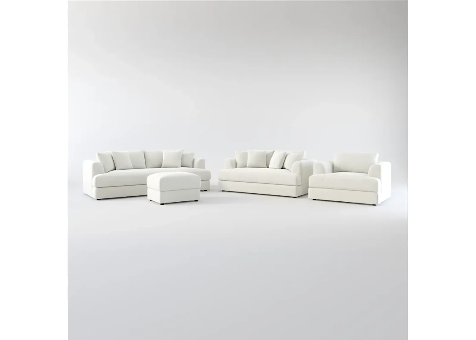 Ridley Foam Comfort Sofa, Loveseat, Chair, and Ottoman Set - Oslo Snow