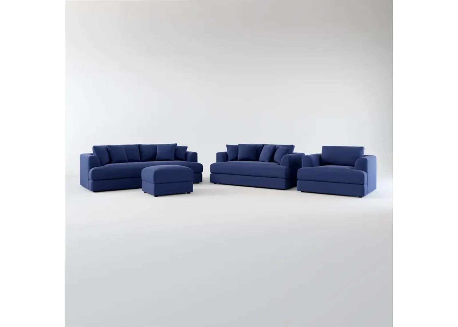 Ridley Foam Comfort Sofa, Loveseat, Chair, and Ottoman Set - Abington Indigo