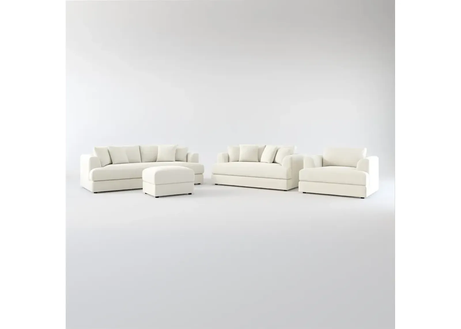 Ridley Foam Comfort Sofa, Loveseat, Chair, and Ottoman Set - Anders Ivory