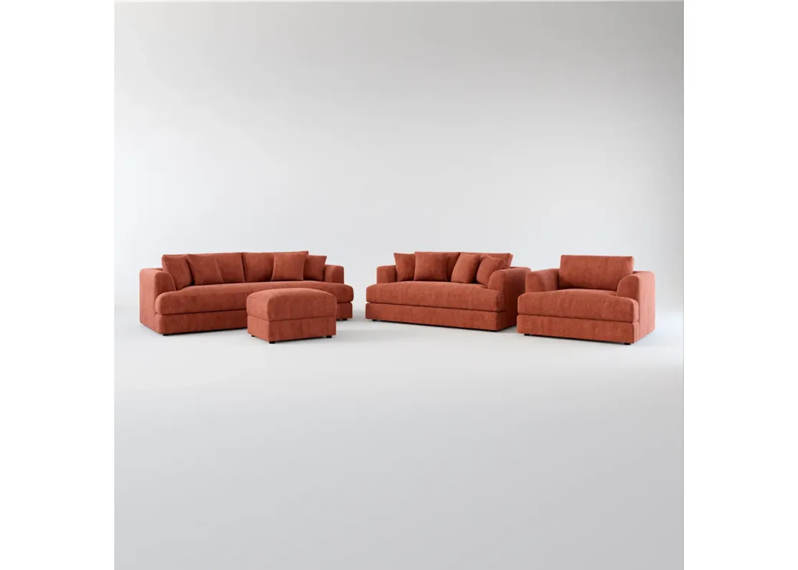 Ridley Foam Comfort Sofa, Loveseat, Chair, and Ottoman Set - Contessa Paprika