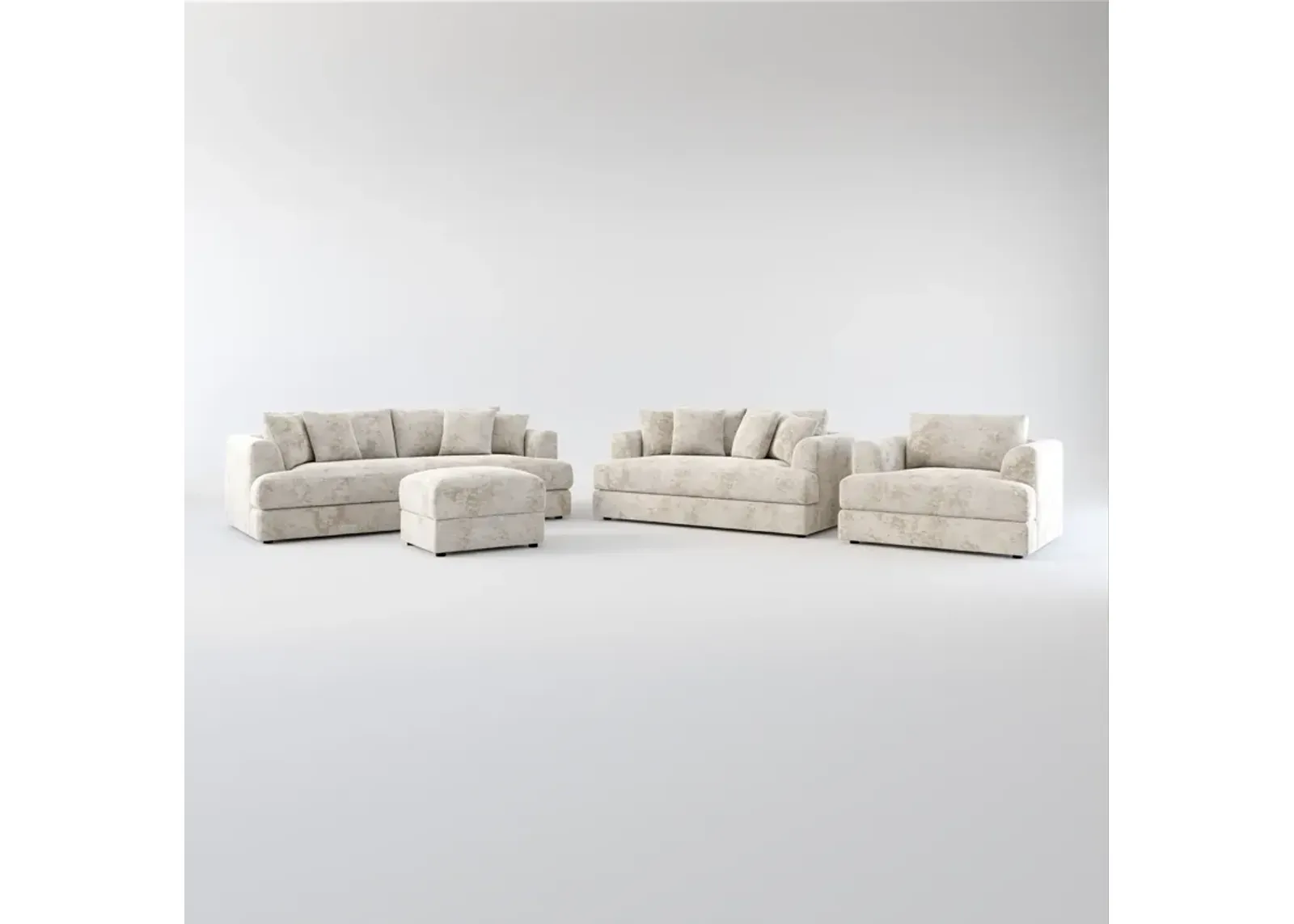 Ridley Foam Comfort Sofa, Loveseat, Chair, and Ottoman Set - Hearth Cement