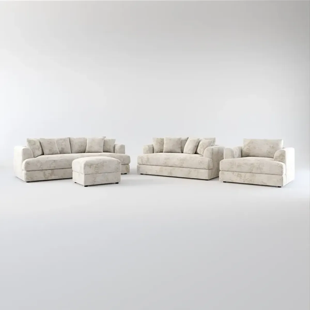 Ridley Foam Comfort Sofa, Loveseat, Chair, and Ottoman Set - Hearth Cement