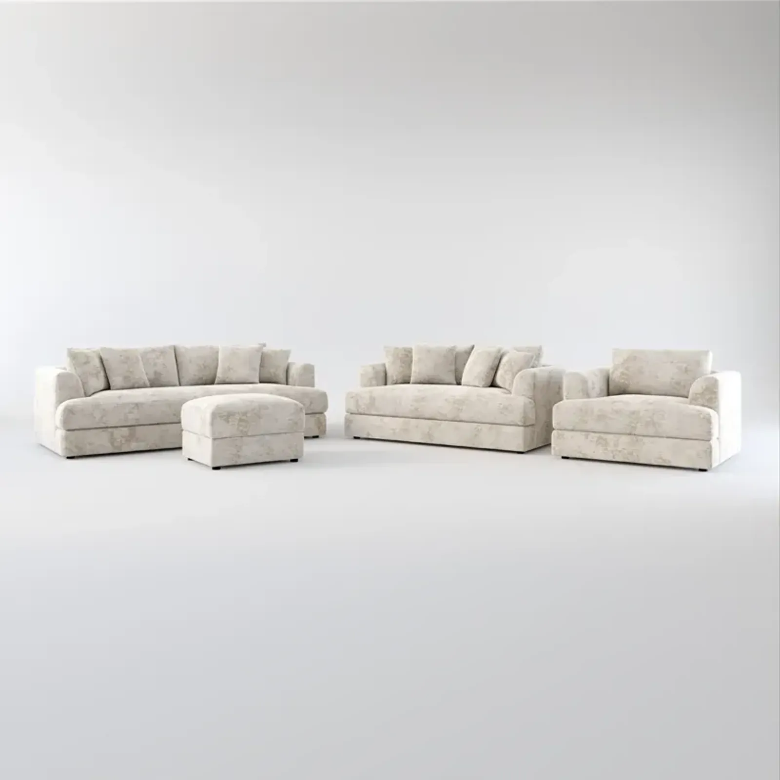 Ridley Foam Comfort Sofa, Loveseat, Chair, and Ottoman Set - Hearth Cement