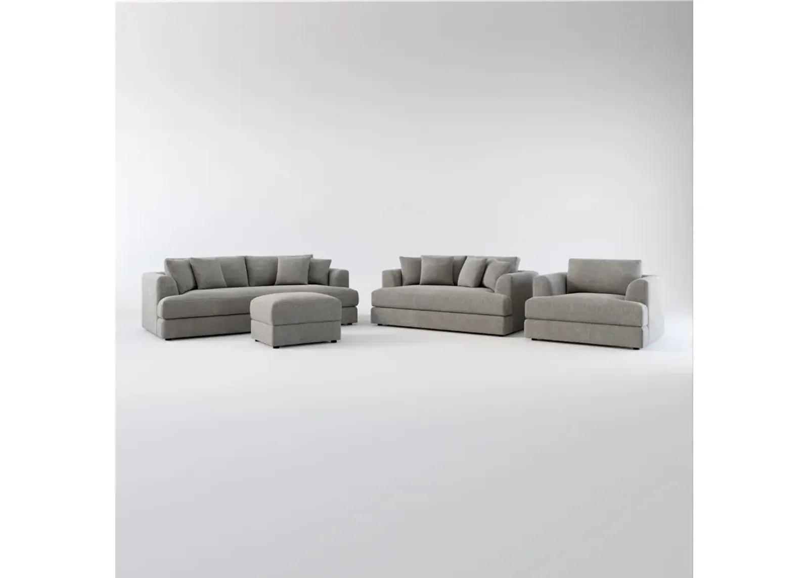 Ridley Foam Comfort Sofa, Loveseat, Chair, and Ottoman Set - Living Large Charcoal