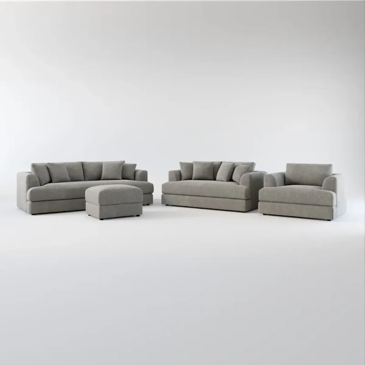 Ridley Foam Comfort Sofa, Loveseat, Chair, and Ottoman Set - Living Large Charcoal